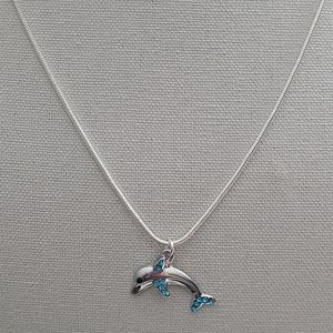 30" Silver Dolphin Bling Charm Necklace